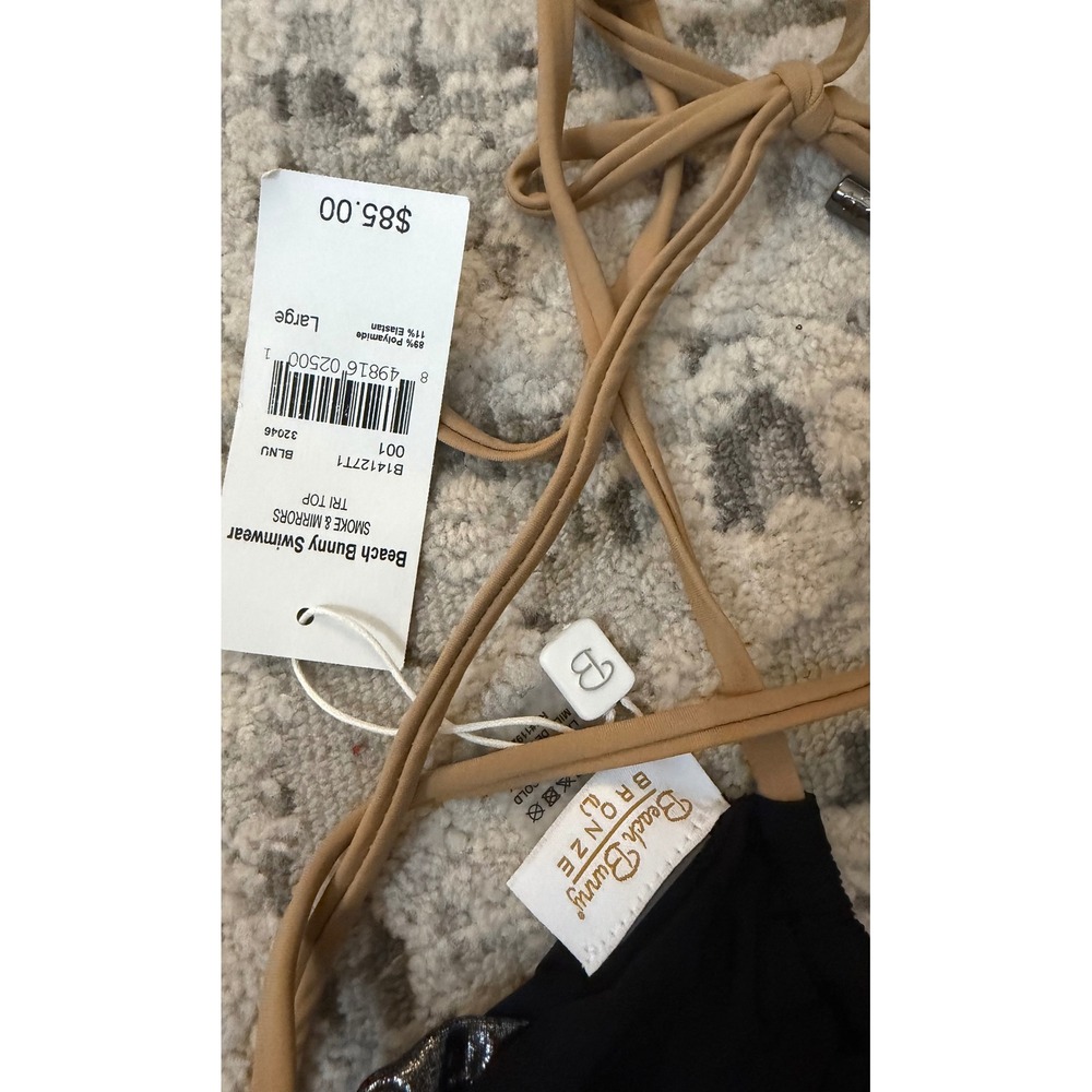 Beach Bunny Smoke & Mirrors Bikini Set Black Tan Metallic Silver Trim Large NWT - Picture 2 of 5